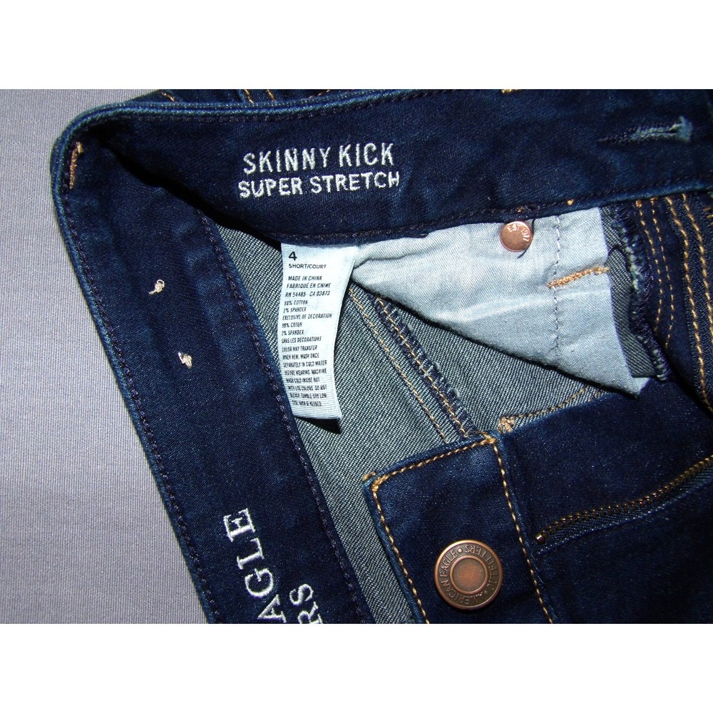 American Eagle Super Stretch Dark Wash Skinny Kick Boot Denim Jeans Women's 4 - Picture 7 of 7